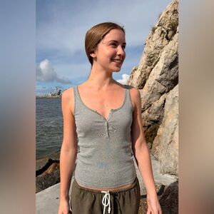 Brandy Melville John Galt Simone Gray Snap Front Tank Top